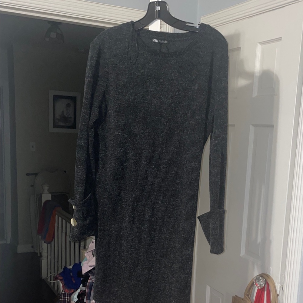Zara Dark Charcoal Long-Sleeve Knit Dress
